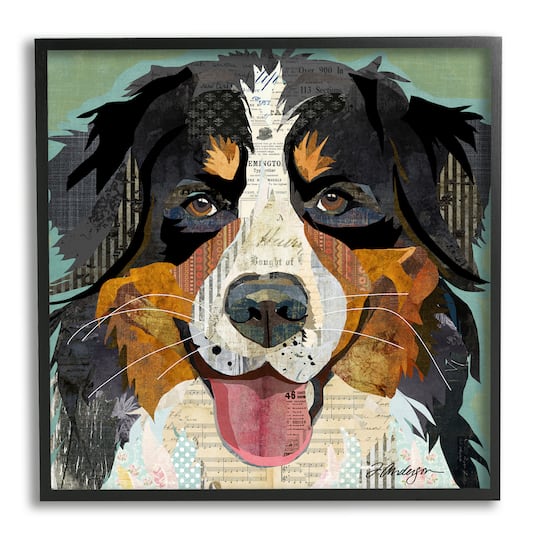 Stupell Industries Bernese Mountain Dog Ephemera Collage Framed Giclee Art